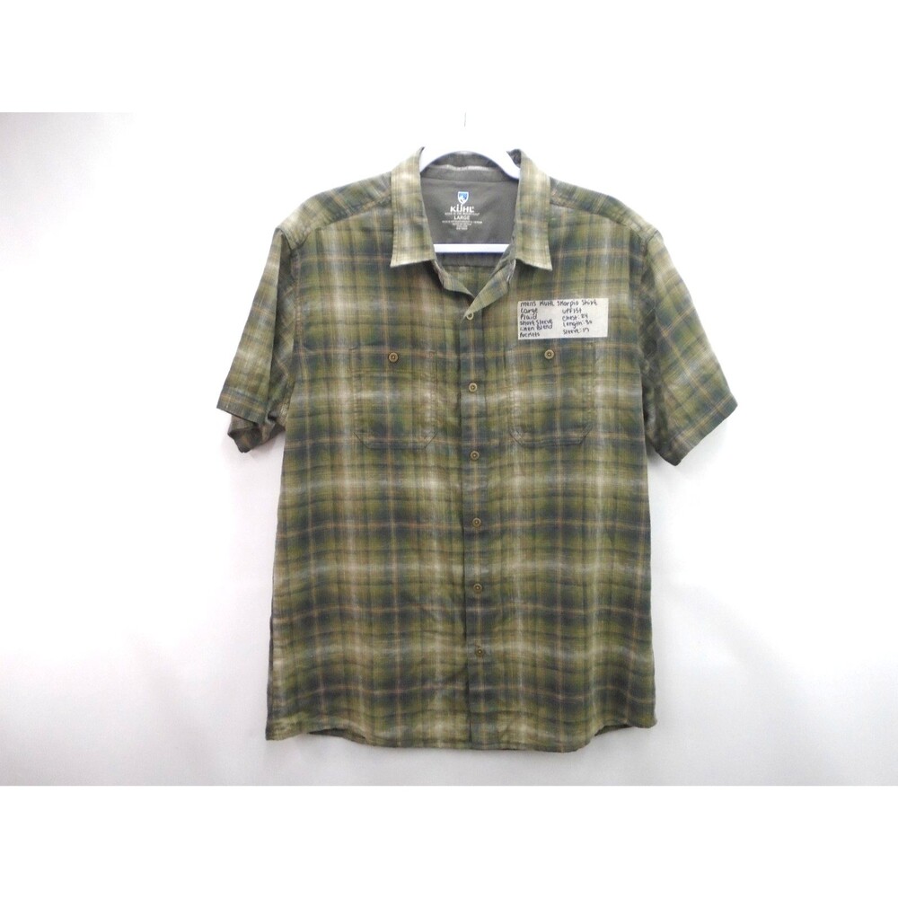 KUHL Skorpio Plaid Shirt Mens Large Rare Pre-Market SMS Sample Green Linen Blend